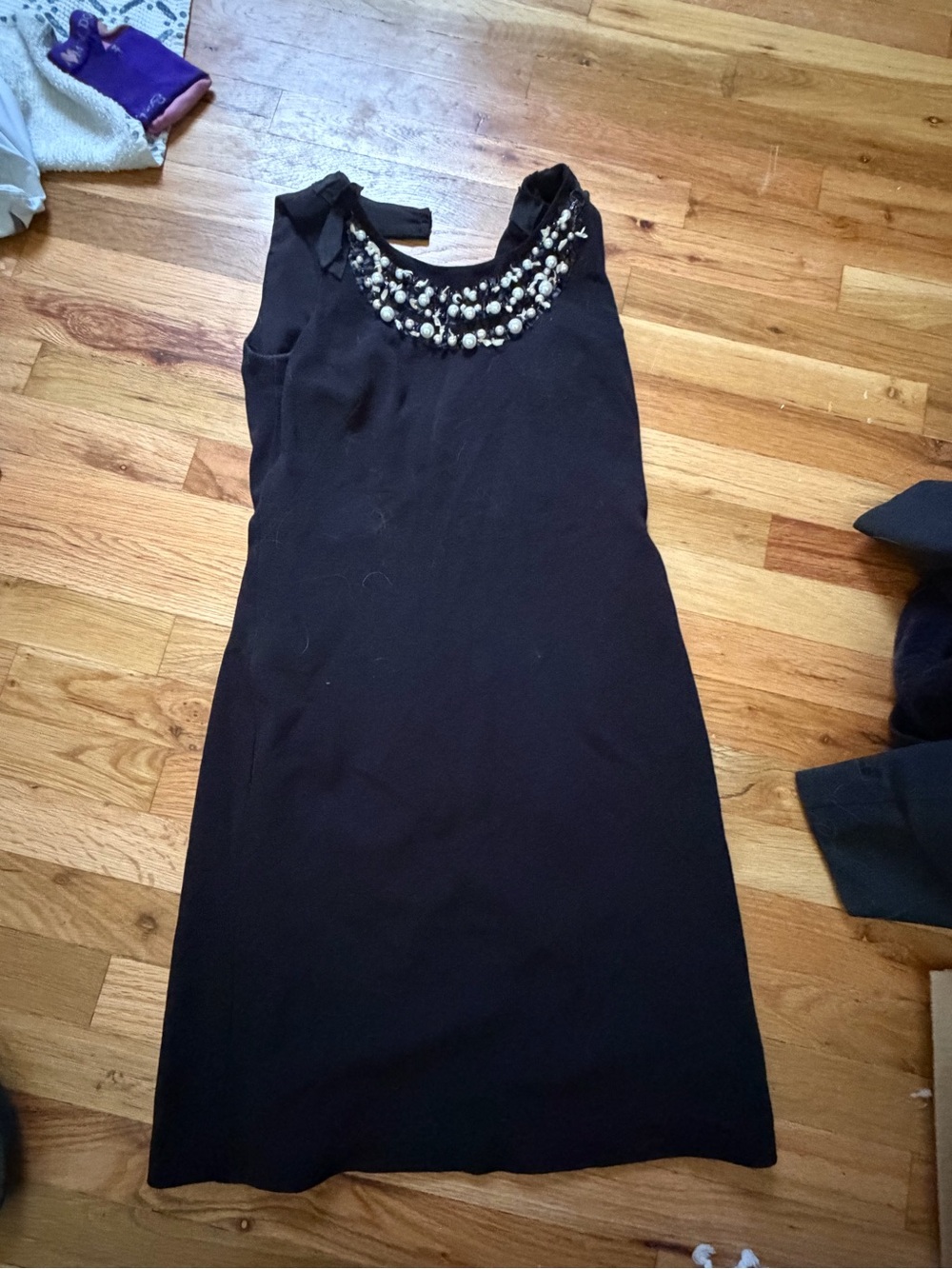 Rebecca Taylor Black Sleeveless Sheath Dress with Beaded Neckline